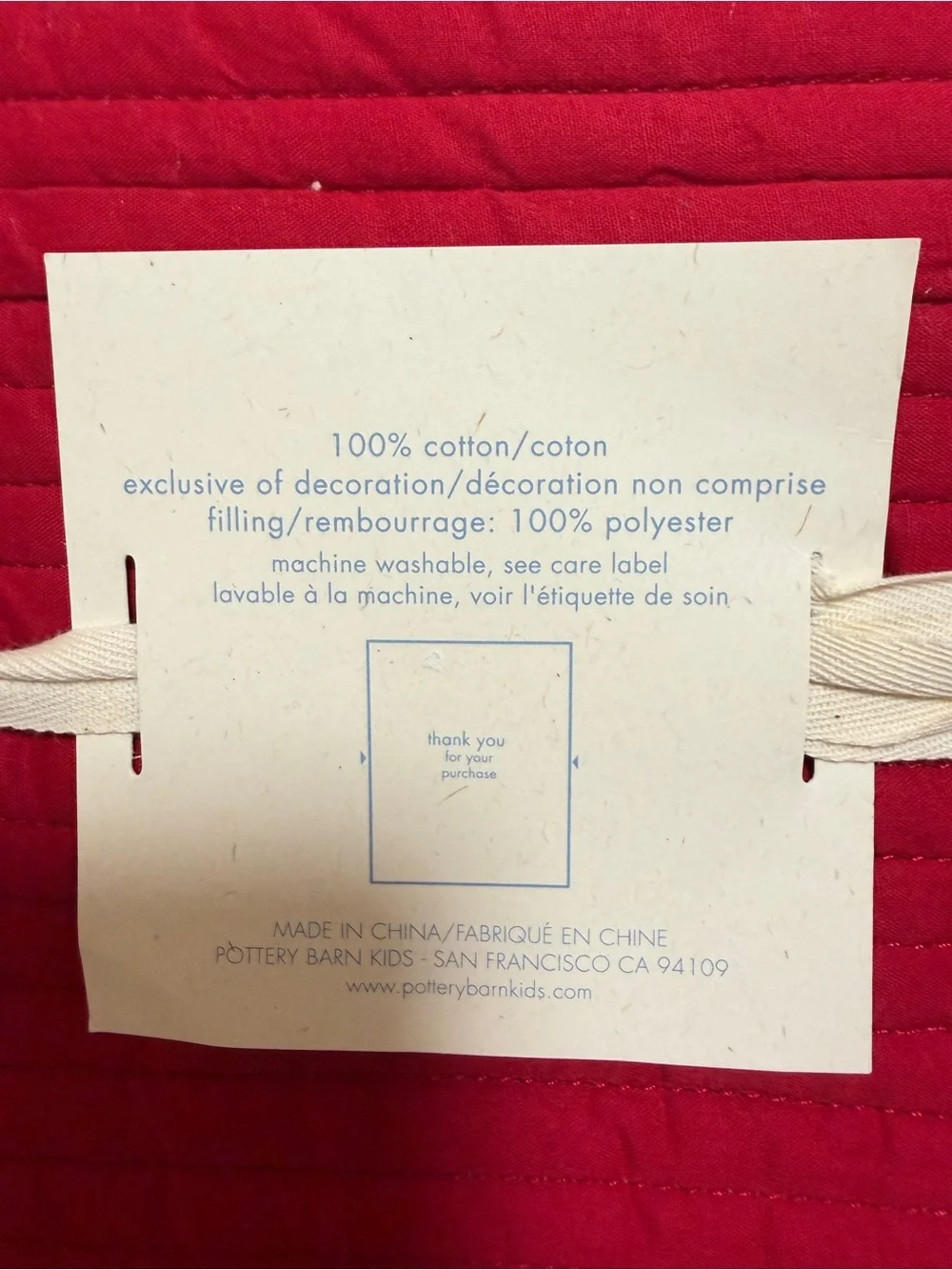 Pottery Barn Kids Red Kingston Quilted Standard Sham NWT Cotton